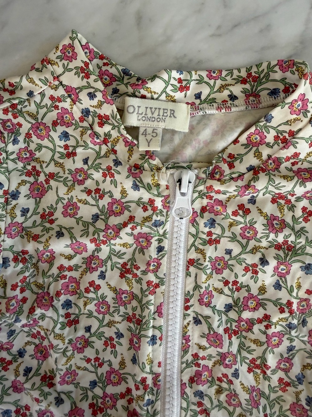 Olivier London Floral Long-Sleeve One-Piece Swimsuit - Pink/Green Floral - Picture 3 of 3